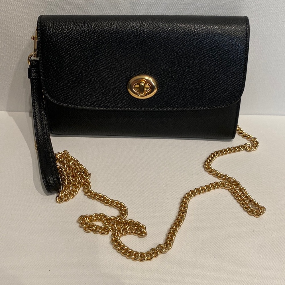 Coach outlet leather chain cross body black